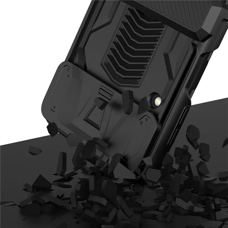 GKK para Samsung Galaxy Z Flip4 5G Funda de teléfono con bisagra magnética antirreflectante Protección de la cámara deslizante Cubierta trasera plegable dura de PC con soporte - Negro