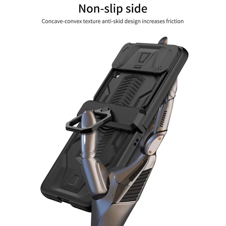 GKK para Samsung Galaxy Z Flip4 5G Funda de teléfono con bisagra magnética antirreflectante Protección de la cámara deslizante Cubierta trasera plegable dura de PC con soporte - Negro