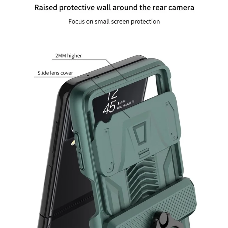 GKK para Samsung Galaxy Z Flip4 5G Funda de teléfono con bisagra magnética antirreflectante Protección de la cámara deslizante Cubierta trasera plegable dura de PC con soporte - Negro