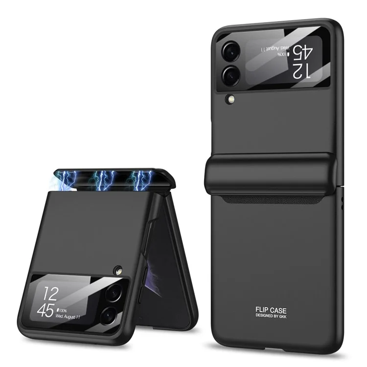 GKK para Samsung Galaxy Z Flip4 5G Funda de teléfono móvil de PC duro con bisagra magnética Película de lente de cámara Cubierta de protección total - Negro