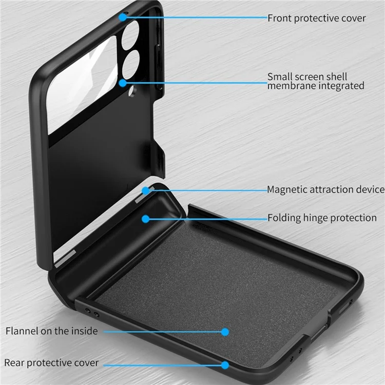 GKK para Samsung Galaxy Z Flip4 5G Funda de teléfono móvil de PC duro con bisagra magnética Película de lente de cámara Cubierta de protección total - Negro