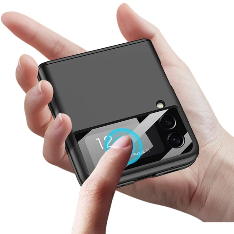 GKK para Samsung Galaxy Z Flip4 5G Funda de teléfono móvil de PC duro con bisagra magnética Película de lente de cámara Cubierta de protección total - Negro