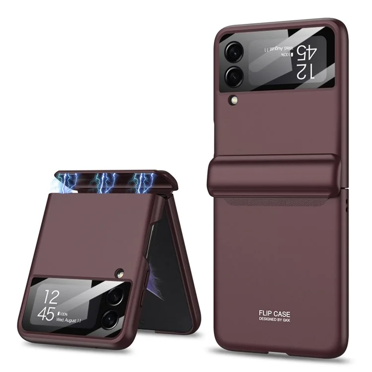 GKK Für Samsung Galaxy Z Flip4 5G Harte PC-Faltbare Handyhülle Magnetisches Scharnier Kameralinsenfilm Voller Schutz Abdeckung - Weinrot