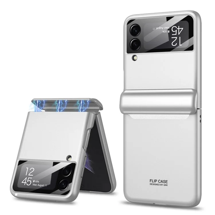 GKK Para Samsung Galaxy Z Flip4 5G Carcasa de teléfono plegable de PC duro Bisagra magnética Película de lente de cámara Cubierta de protección completa - Blanco