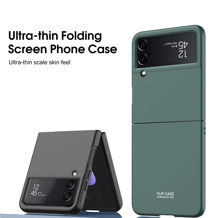 GKK Für Samsung Galaxy Z Flip4 5G Ultra Slim PC Handyhülle Klappcover mit Gehärtetem Glas Linsenschutz - Dunkelgrün