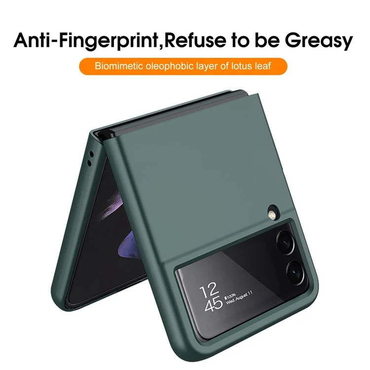 GKK Für Samsung Galaxy Z Flip4 5G Ultra Slim PC Handyhülle Klappcover mit Gehärtetem Glas Linsenschutz - Dunkelgrün