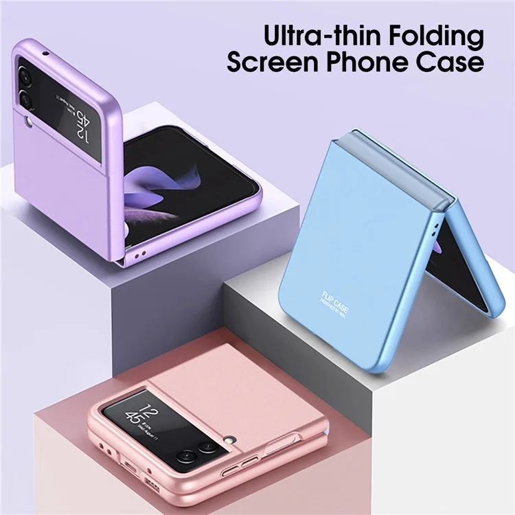 GKK Für Samsung Galaxy Z Flip4 5G Ultra Slim PC Handyhülle Klappcover mit Gehärtetem Glas Linsenschutz - Dunkelgrün