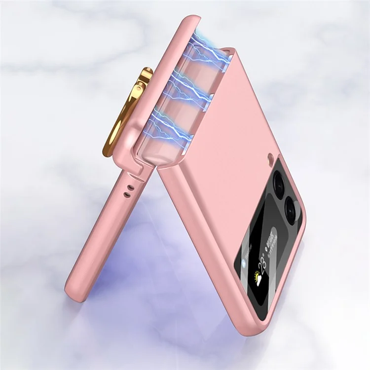 GKK для Samsung Galaxy Z Flip4 5G Противоаналый чехол для телефона Металлическое кольцо Держатель Подставка Магнитный впитывающий Шарнирная ПК Складная крышка с пленкой для камеры - Фиолетовая