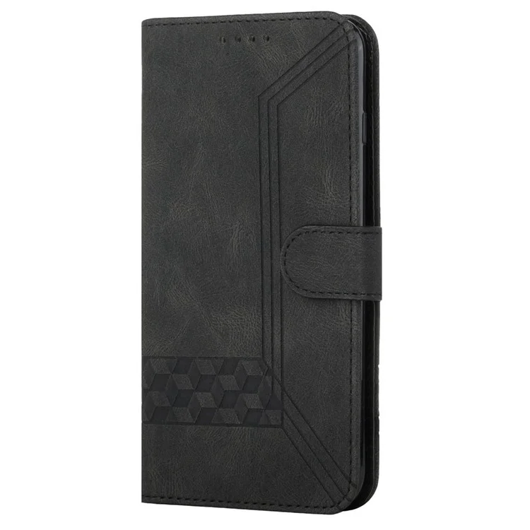 Para Iphone 14 6.1 Pulgadas YX0010 PU Líneas de Rombo de Cuero Imprimida Teléfono Case de Stand de Piel - Negro