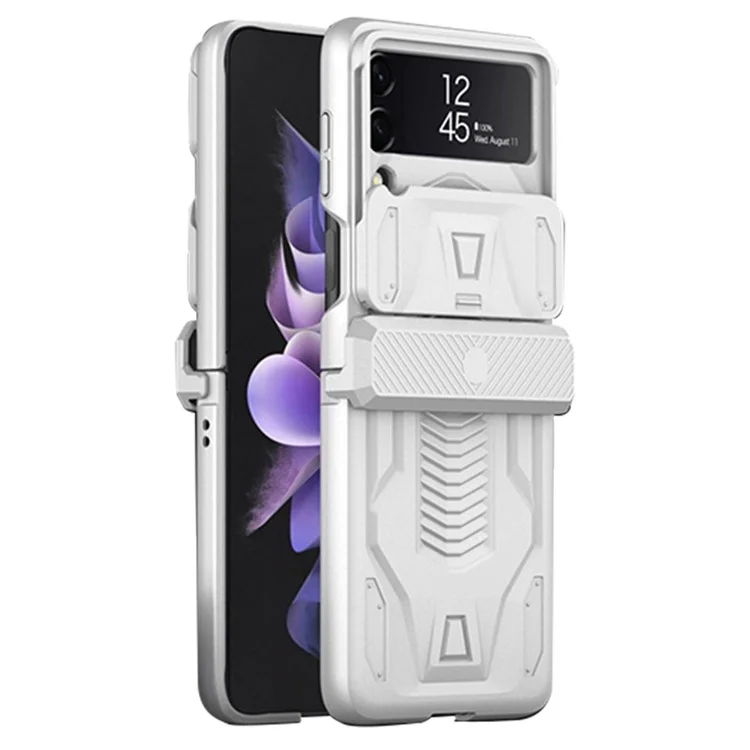 GKK Para Samsung Galaxy Z Flip4 5g Caixa de Dobradiça Magnética Caixa de Telefone Slide Câmera Proteção de PC Rígido - Prata