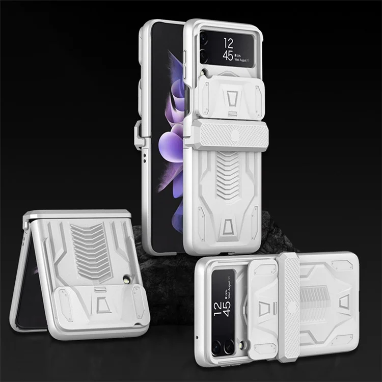 GKK Para Samsung Galaxy Z Flip4 5g Caixa de Dobradiça Magnética Caixa de Telefone Slide Câmera Proteção de PC Rígido - Prata
