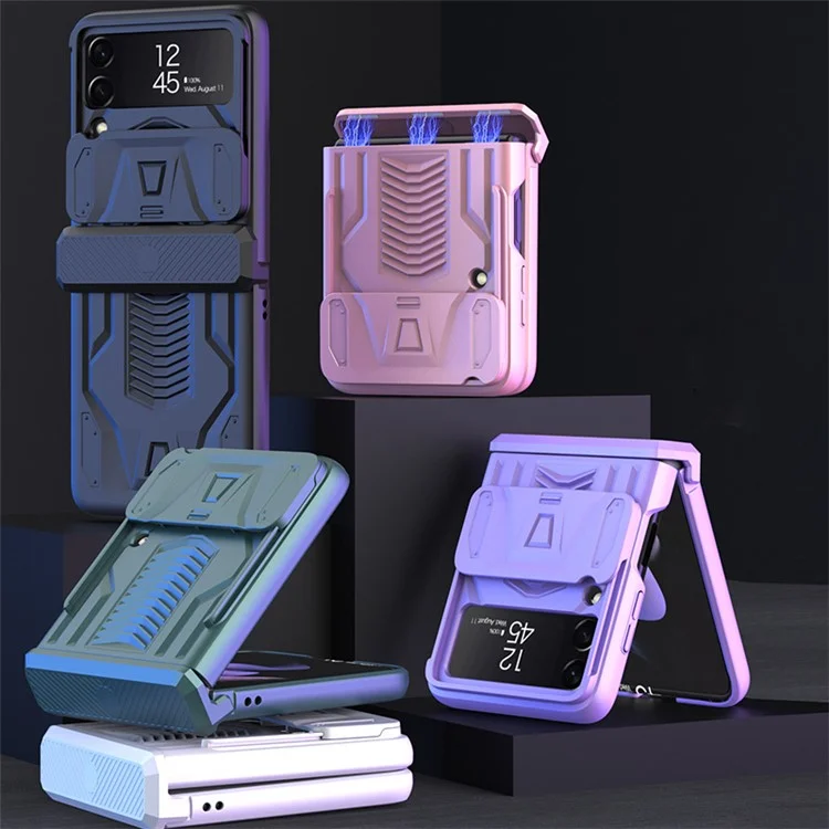GKK Para Samsung Galaxy Z Flip4 5g Caixa de Dobradiça Magnética Caixa de Telefone Slide Câmera Proteção de PC Rígido - Prata