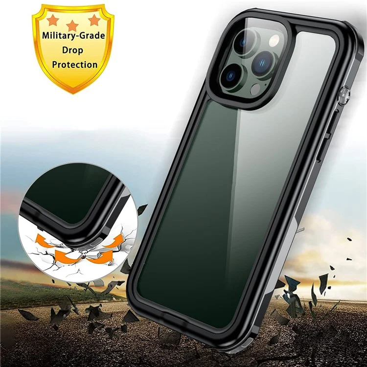 For iPhone 14 Pro 6.1 inch Transparent IP68 Waterproof Phone Case Anti-shock Neoprene Coated Mobile Phone Cover