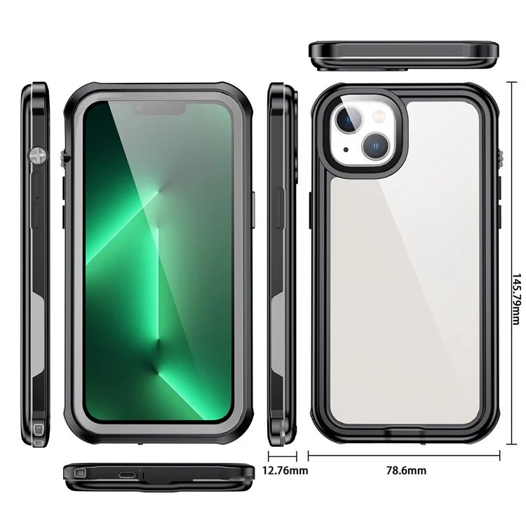 IP68 Waterproof Phone Case For iPhone 14 Plus Transparent Sensitive Touch PC+Neoprene Mobile Phone Cover
