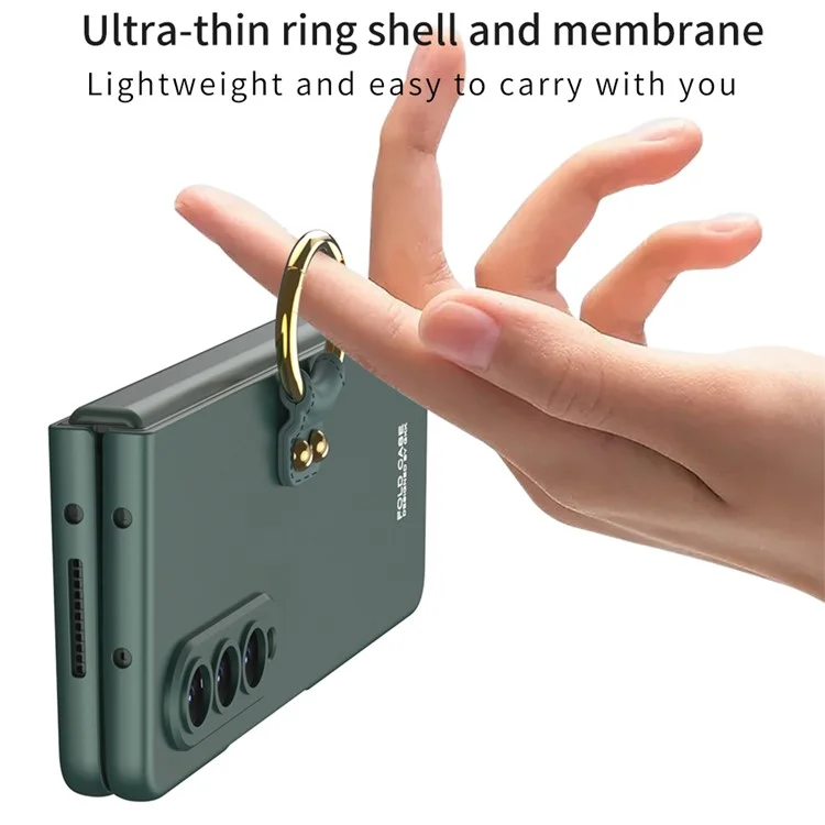 GKK Per Samsung Galaxy Z Fold4 5G Ultra Slim Hard PC Copertura Metal Ring Case Con Protezione a Schermo di Vetro Temperato - Grigio