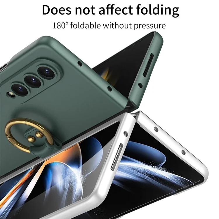 GKK Per Samsung Galaxy Z Fold4 5G Ultra Slim Hard PC Copertura Metal Ring Case Con Protezione a Schermo di Vetro Temperato - Grigio