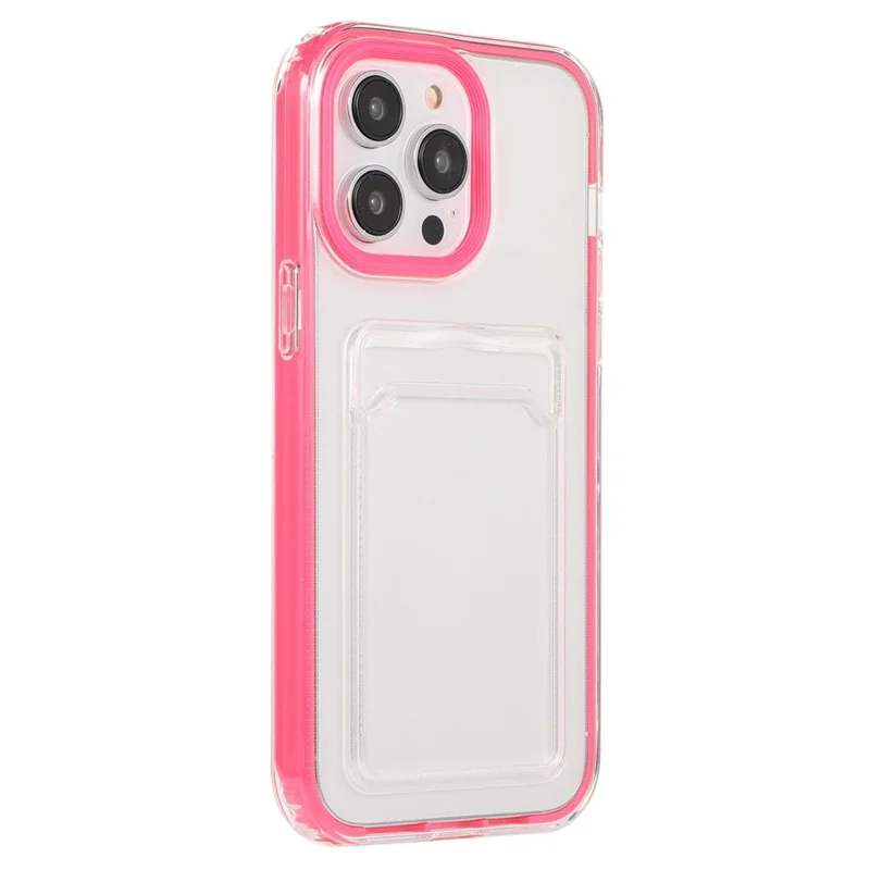 For iPhone 14 Pro 6.1 inch Transparent Back Cover Card Slot Function Soft TPU Phone Shell Case - Rose
