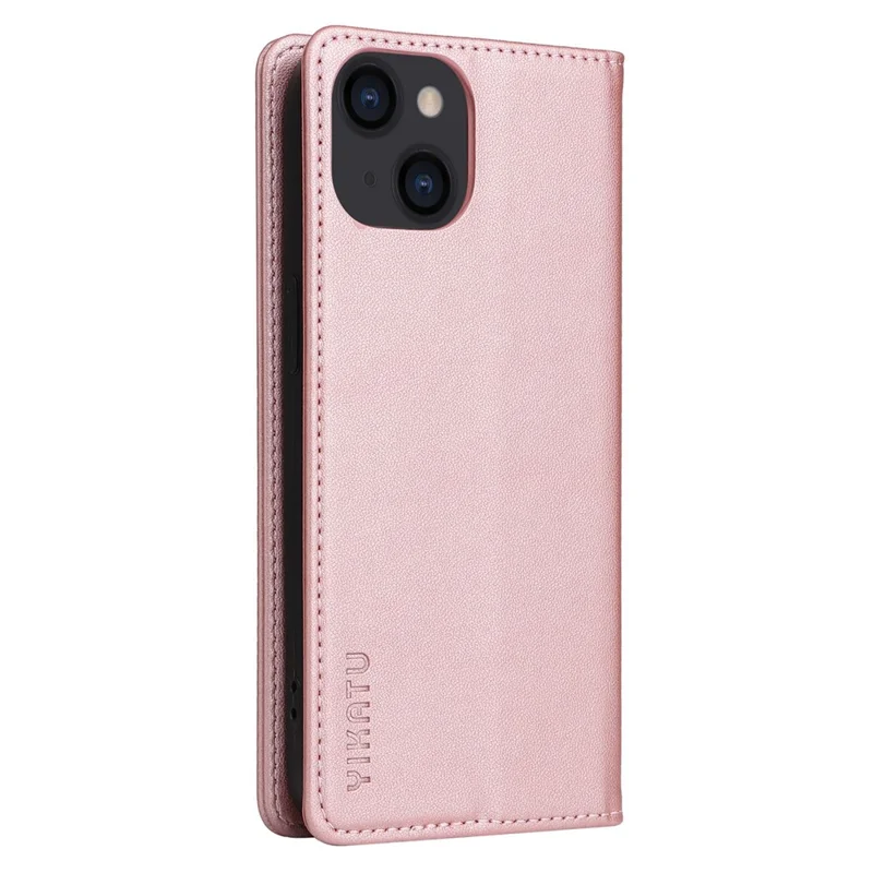 YIKATU Phone Cover For iPhone 14 Plus, YK- 001 Anti-scratch Phone Case Magnetic Auto-absorbed PU Leather Flip Wallet Stand - Rose Gold
