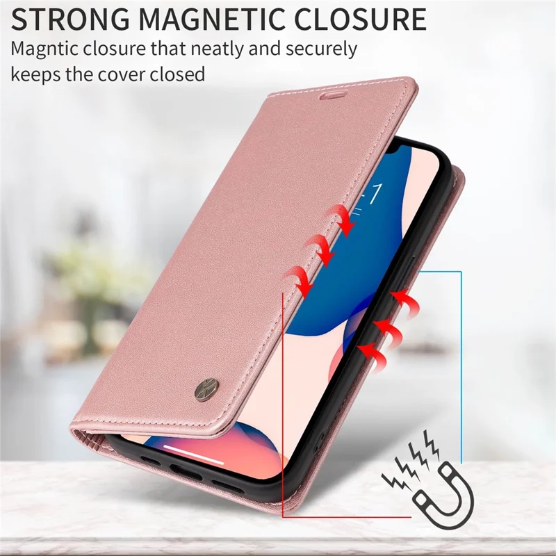 YIKATU Phone Cover For iPhone 14 Plus, YK- 001 Anti-scratch Phone Case Magnetic Auto-absorbed PU Leather Flip Wallet Stand - Rose Gold