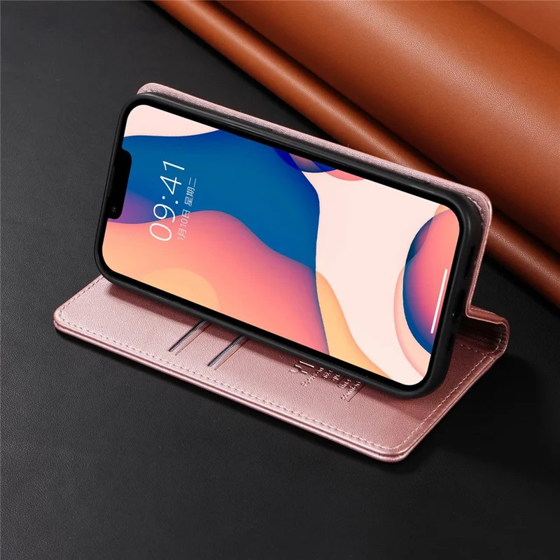 YIKATU Phone Cover For iPhone 14 Plus, YK- 001 Anti-scratch Phone Case Magnetic Auto-absorbed PU Leather Flip Wallet Stand - Rose Gold