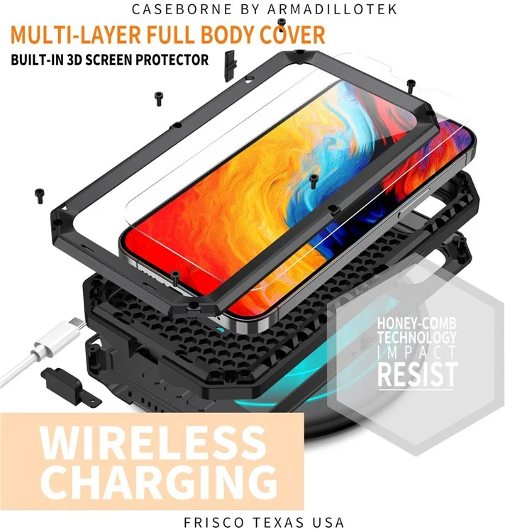 R-just Для Iphone 14 Max 6,7-дюймовый Слайд-камеры Крышка Камеры Kickstend Design Case Case Silicone + Metal + Membered Glass Ecrem - Черный