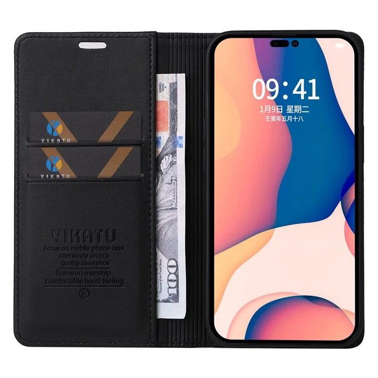 Yikatu Para Iphone 14 Pro Max 6.7 Pulgadas YK- 001 PU Flip Flip Billet Billet - Negro