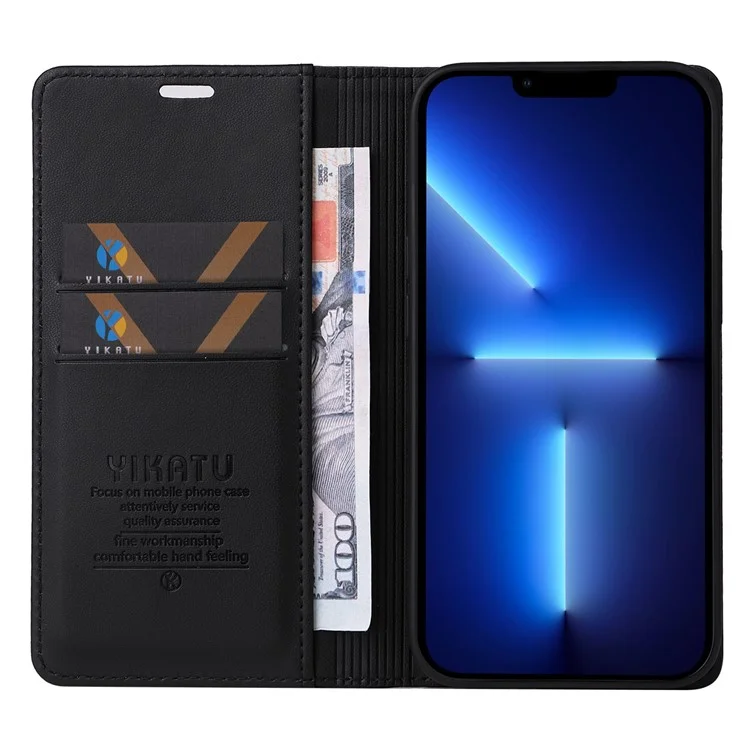 Yikatu Para Iphone 13 Pro Máximo de 6,7 Polegadas YK- 001 Caixa de Carteira de Couro PU à Prova de Choque Forte - Preto