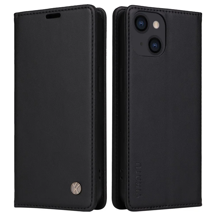 YIKATU For iPhone 13 6.1 inch YK- 001 Anti-drop Phone Case Stand Magnetic Auto-absorbed PU Leather Flip Wallet Cover - Black