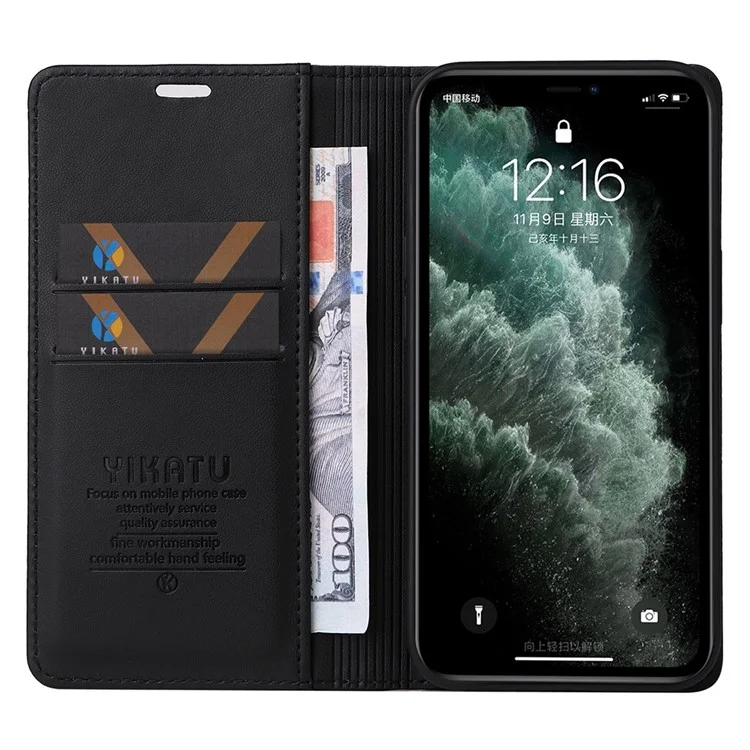 Yikatu Magnetic Fermeture Téléphone Case Pour Iphone 11 Pro 5.8 Pouces, YK- 001 Protection Complète Cover Téléphone Flip le Cuir Portefeuille - le Noir
