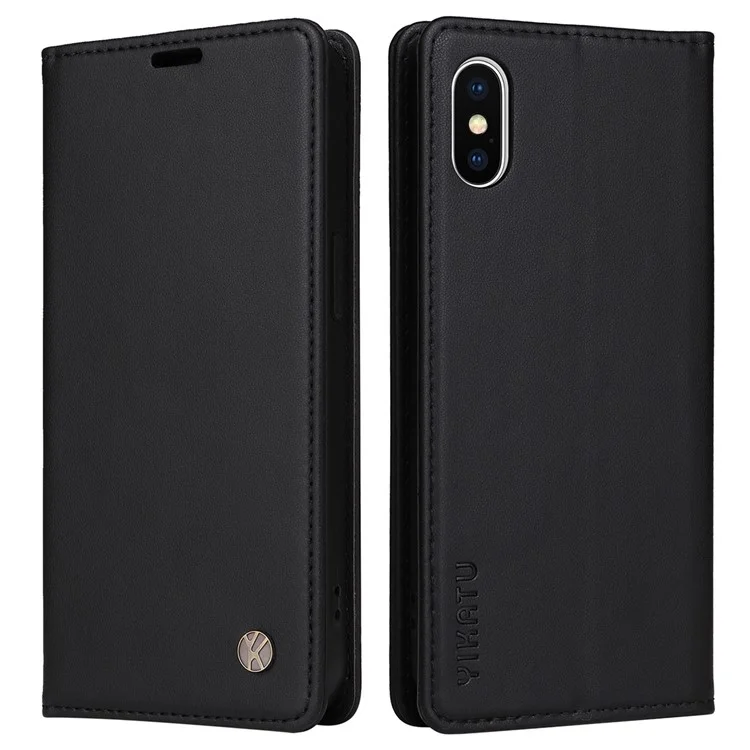 YIKATU Para iPhone X / XS 5.8 pulgadas YK-001 Funda protectora completa de cartera de teléfono Cubierta Magnética Auto-absorbida de Cuero de PU Funda Flip Funda Soporte  - Negro