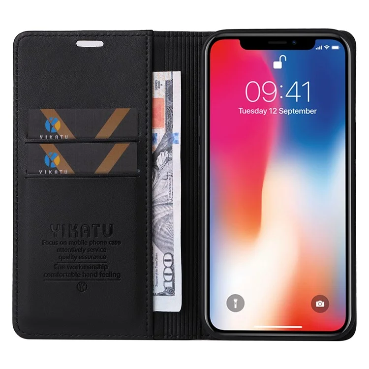 YIKATU Para iPhone X / XS 5.8 pulgadas YK-001 Funda protectora completa de cartera de teléfono Cubierta Magnética Auto-absorbida de Cuero de PU Funda Flip Funda Soporte  - Negro