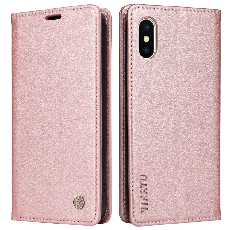 YIKATU Pour iPhone X / XS 5,8 pouces YK-001 Étui Portefeuille Téléphone Couverture de Protection Complète Magnétique Auto-absorbé Étui en Cuir PU Flip Stand - Or Rose