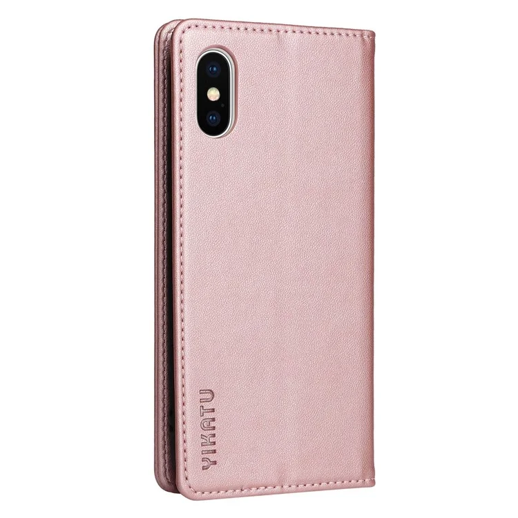 YIKATU Pour iPhone X / XS 5,8 pouces YK-001 Étui Portefeuille Téléphone Couverture de Protection Complète Magnétique Auto-absorbé Étui en Cuir PU Flip Stand - Or Rose