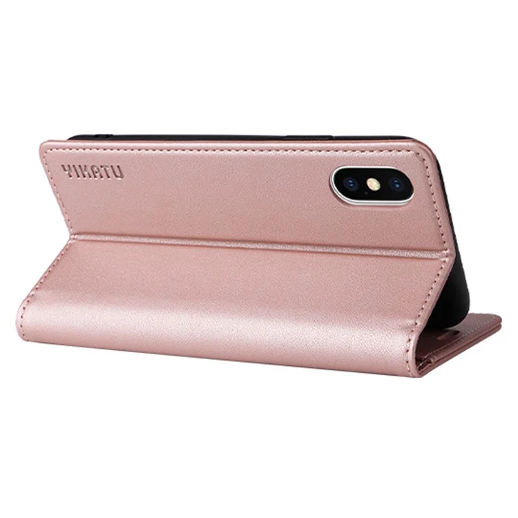 YIKATU Pour iPhone X / XS 5,8 pouces YK-001 Étui Portefeuille Téléphone Couverture de Protection Complète Magnétique Auto-absorbé Étui en Cuir PU Flip Stand - Or Rose
