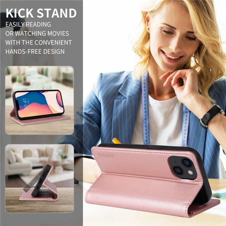 YIKATU Pour iPhone X / XS 5,8 pouces YK-001 Étui Portefeuille Téléphone Couverture de Protection Complète Magnétique Auto-absorbé Étui en Cuir PU Flip Stand - Or Rose