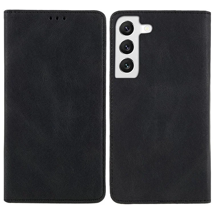 Strong Magnetic Adsorption Phone Case for Samsung Galaxy S22 5G, Stand Wallet Phone Cover Anti-scratch PU Leather Phone Shell - Black