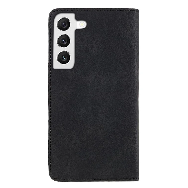 Strong Magnetic Adsorption Phone Case for Samsung Galaxy S22 5G, Stand Wallet Phone Cover Anti-scratch PU Leather Phone Shell - Black