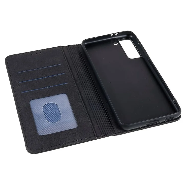Strong Magnetic Adsorption Phone Case for Samsung Galaxy S22 5G, Stand Wallet Phone Cover Anti-scratch PU Leather Phone Shell - Black