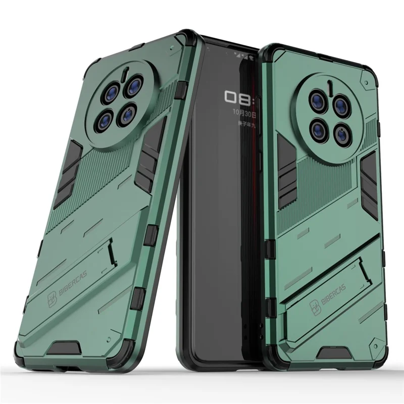 For Huawei Mate 50 Phone Case PC+TPU Hybrid Shockproof Case Kickstand Hands-free Protective Cover - Green