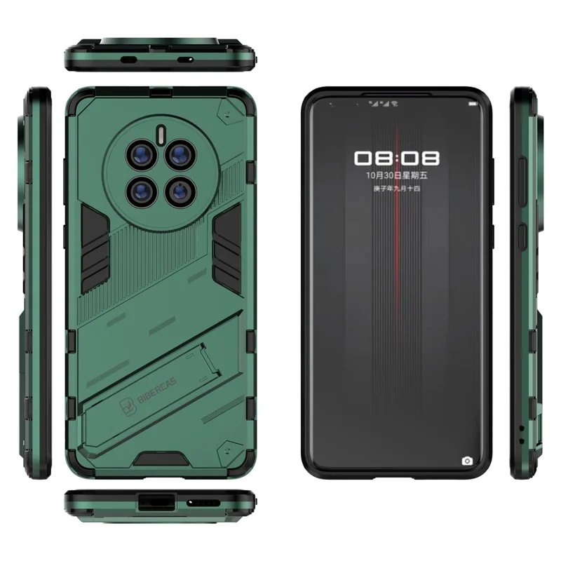 For Huawei Mate 50 Phone Case PC+TPU Hybrid Shockproof Case Kickstand Hands-free Protective Cover - Green