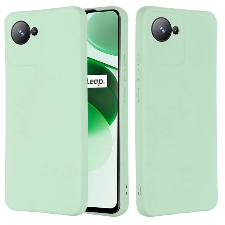 Liquid Silicone Phone Case for Realme C30 4G Shockproof Case Soft Microfiber Lining Anti-Drop Protective Cover with Strap - Green