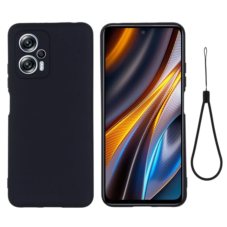 Чехол для смартфона Xiaomi Redmi Note 11T Pro 5G / Note 11T Pro+ 5G / Poco X4 GT 5G / Redmi K50i 5G, ударопрочный, жидкий силиконовый, с мягкой микроволоконной подкладкой, противоударный, с ремешком - черный