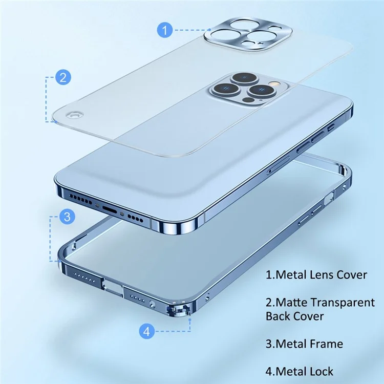 Телефон Для Iphone 14 Pro Max 6,7 Дюйма Защитная Телефонная Крышка Телефона Antiscratch PC+Metal Phone Case с Металлическим Замком - Синий