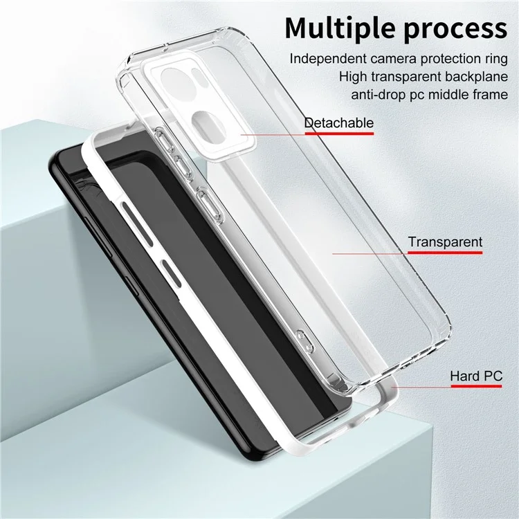 Für Oppo A57 4g / A57s 4G 3-in-1 Clear TPU Backplate + PC Frame + Pc-kameraschutzring Telefon Zurück-hülle Anti-kratzer-schutzabdeckung - Weiss
