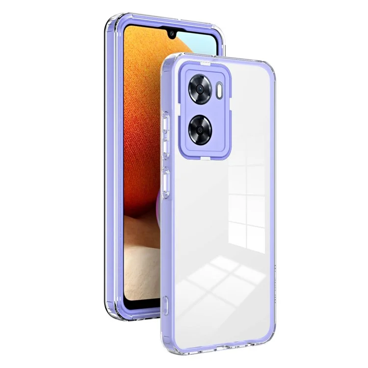 Для Oppo A57 4G / A57s 4G 3-в-1 Clear TPU Backplate + PC Frame + PC Camera Защита Кольцо Телефон Обратный Чехол по Защите от Царапины - Фиолетовый