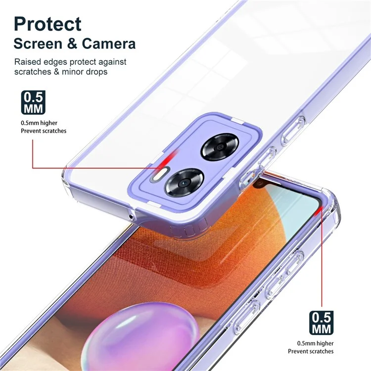 Для Oppo A57 4G / A57s 4G 3-в-1 Clear TPU Backplate + PC Frame + PC Camera Защита Кольцо Телефон Обратный Чехол по Защите от Царапины - Фиолетовый