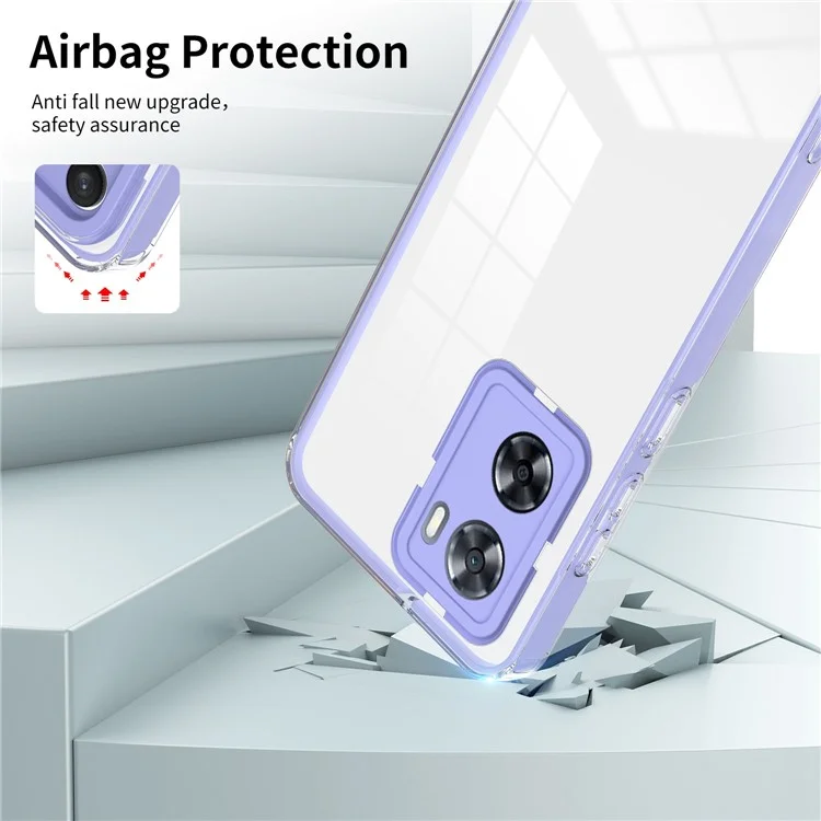 Для Oppo A57 4G / A57s 4G 3-в-1 Clear TPU Backplate + PC Frame + PC Camera Защита Кольцо Телефон Обратный Чехол по Защите от Царапины - Фиолетовый