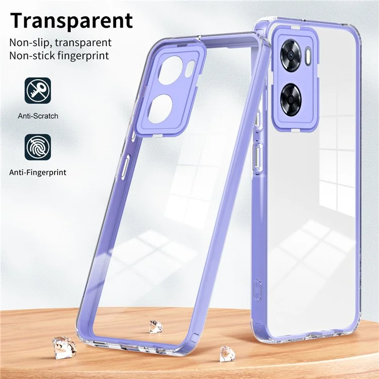 Для Oppo A57 4G / A57s 4G 3-в-1 Clear TPU Backplate + PC Frame + PC Camera Защита Кольцо Телефон Обратный Чехол по Защите от Царапины - Фиолетовый