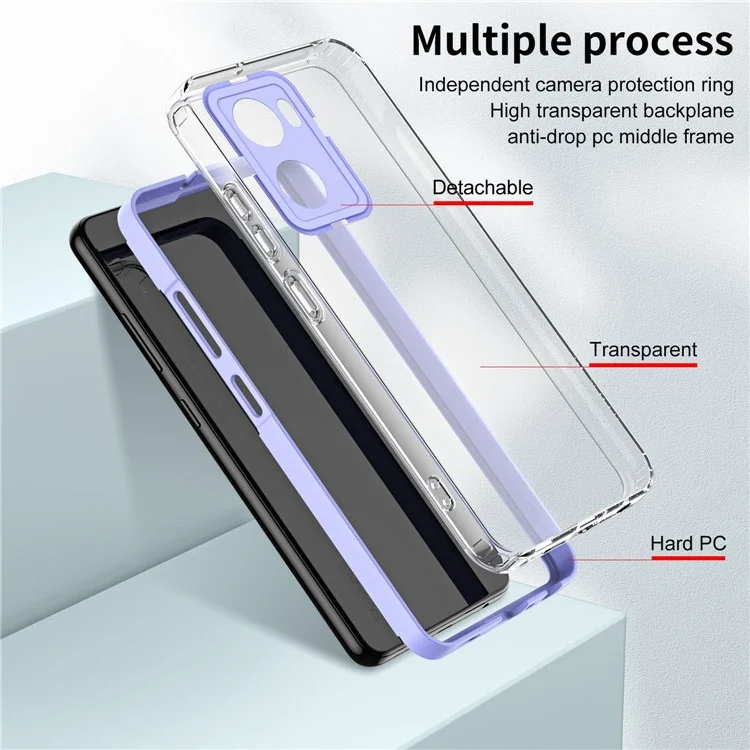 Для Oppo A57 4G / A57s 4G 3-в-1 Clear TPU Backplate + PC Frame + PC Camera Защита Кольцо Телефон Обратный Чехол по Защите от Царапины - Фиолетовый