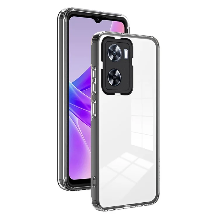 Per Oppo A77 5G / A57 (2022) 5G 3-in-1 Non Slip Telefono TPU Backplate + Frame PC + PC Protezione Della Fotocamera PC Copertina Trasparente - Nero